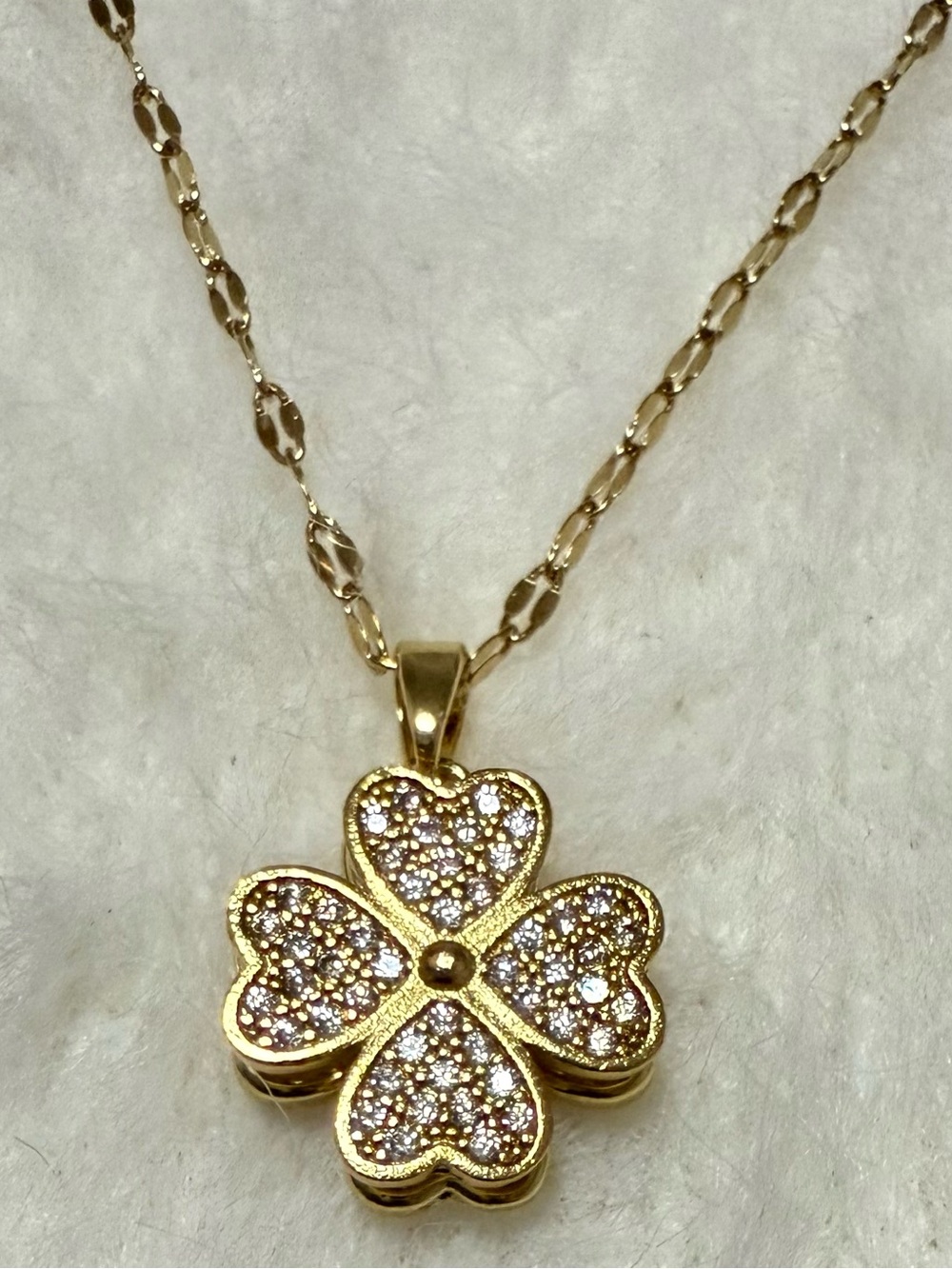 Four-Leaf Clover Pendant Necklace with Clear Crystals Gold-tone Stainless Steel